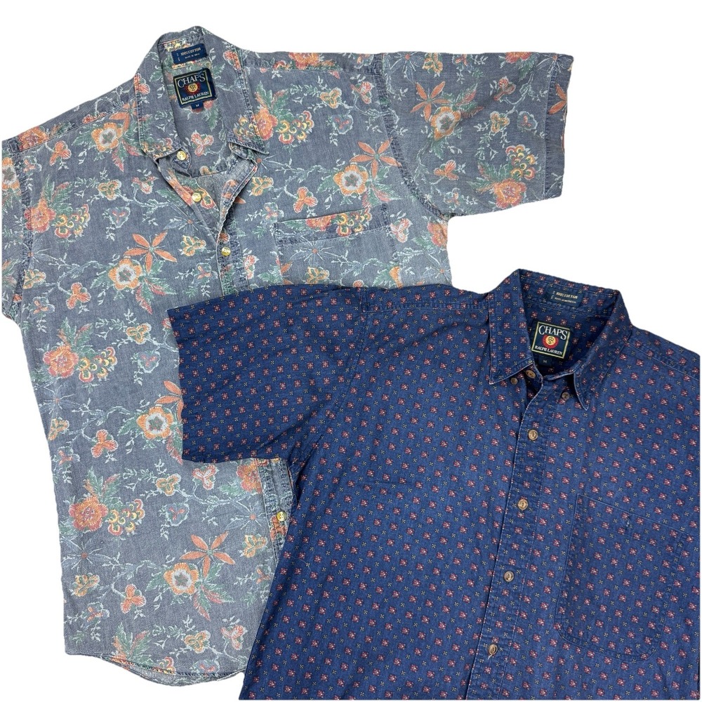 Vintage 90s Chaps Ralph Lauren Shirt Lot M Denim Floral Southwestern Preppy Y2K